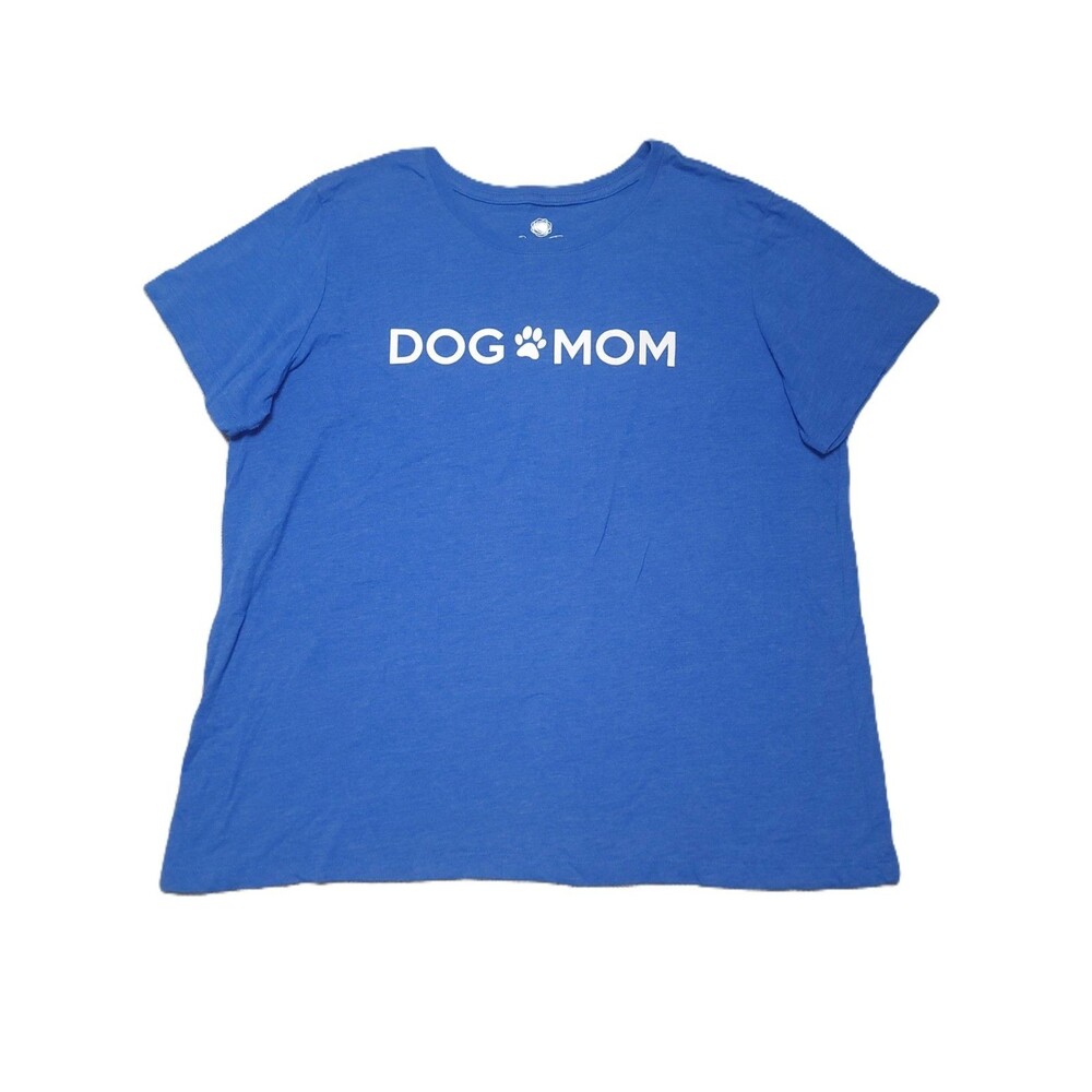 PositiviTees "Dog Mom" Graphic T Shirt Womens Size XL (16/18) Stretch Blue Top